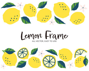 レモンとリーフの手描き風フレームイラストセット
