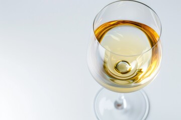 White Wine Top. Glass of Delicious Chardonnay on White Background for Celebrate Anniversary