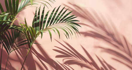 Serene Palm Leaf Shadows on Soft Pink Wall Background