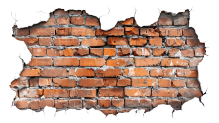 Cracked red brick wall cut out