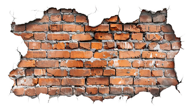 Cracked red brick wall cut out