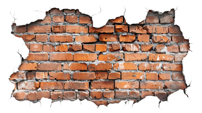 Cracked red brick wall cut out