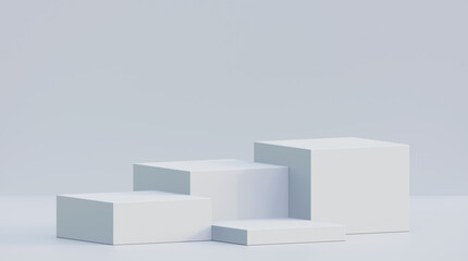 Cube pedestal template for products. Abstract background on white color. Display stand for products. Web banner template.