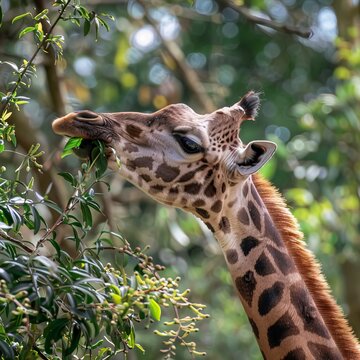 jiraf eating leaves from a tall Tree