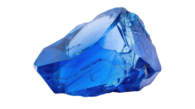 Vibrant Blue Crystal with Geometric Facets on White Background