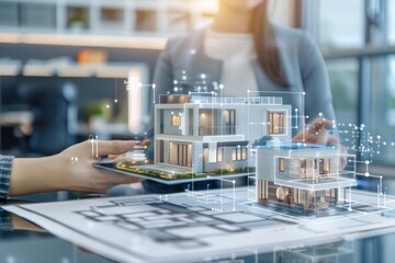 Architect Presenting a 3D Model of a House on a Tablet