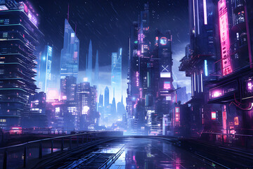 illustrated neo style anime cyberpunk city, cyber city future