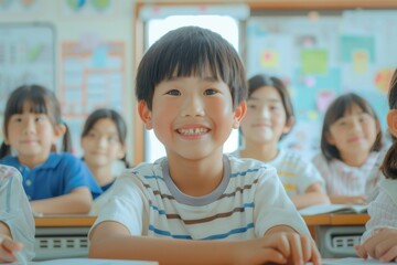 Smiling Boy in a Classroom Setting