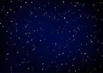 An abstract background with a gradient of dark and light blues dotted with scattered white dots that resemble stars in the night sky. Can be used in media designs, posters, and presentations.