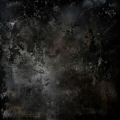 A dark grunge background texture for design, featuring rough and worn textures with subtle hints of light in the corners. It's perfect as an overlay or for creating urbanstyle designs. The black color