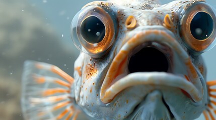 A fish with large eyes and an open mouth startled and stunned very detailed and realistic shape