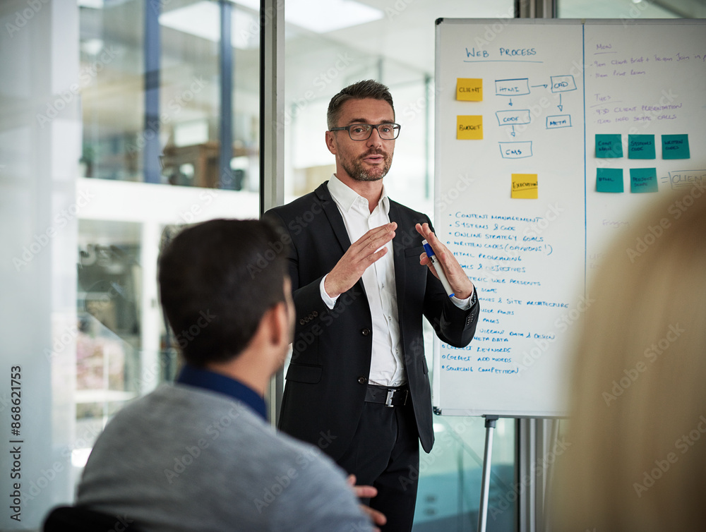 Aufkleber man, presentation and business strategy for planning, budget and project management in office. team 