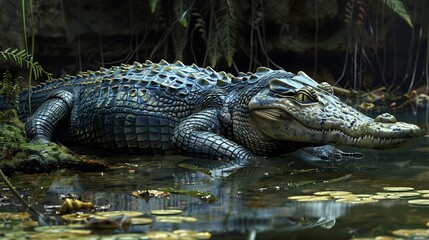 Obraz premium A gharial that is a critical endangered species and it is sitting very detailed and realistic shape