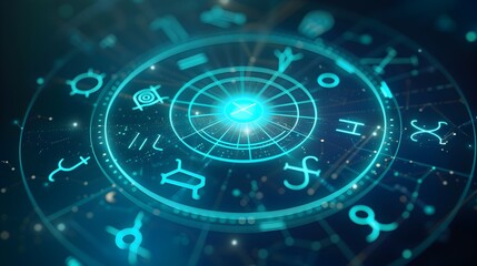 Obraz premium Mesmerizing Celestial Zodiac Wallpaper with Glowing Cosmic Patterns and Symbols