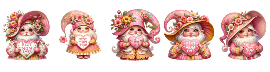 Mother's Day Gnomes with Best Mom Ever Signs isolated cut out dicut PNG on transparent