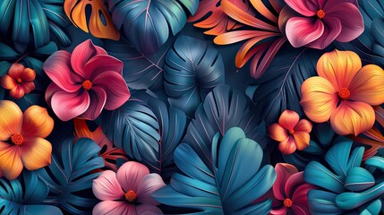 Floral Fantasia  A bold, modern design bursts with life  Stylized flowers and leaves in vibrant hues dance across the page, their unique shapes creating a playful and eye  catching visual feast