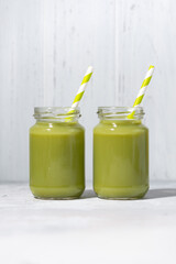 green smoothie with chia seeds - healthy superfood, vertical