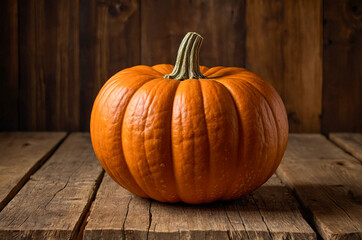 Autumn Icon: A Classic Pumpkin Rests on Rustic Wood