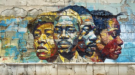 A detailed mural depicting the journey from slavery to freedom, painted on a wall in an urban community. The artwork is rich in symbolism and color, serving as a powerful reminder of history and a