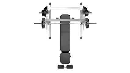 front view of Workout weight bench with dumbbells shot , clipping path, 3d render