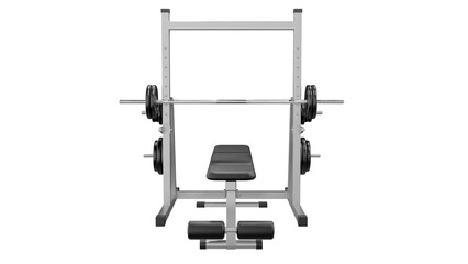 Back view of Workout weight bench with dumbbells shot , clipping path, 3d render