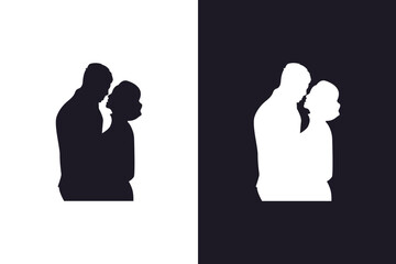 Bride and groom wedding silhouettes, flat icon animation, wedding vector set