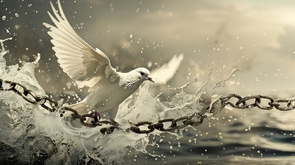 A symbolic image of shackles shattering and transforming into the wings of a dove, representing the liberation and hope achieved through abolition