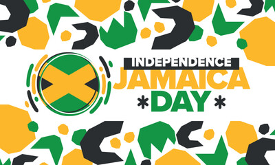 Jamaica Independence Day. Independence of Jamaica. Holiday, celebrated annual in August 6. Jamaica flag. Patriotic element. Poster, greeting card, banner and background. Vector illustration