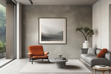 Fototapeta premium Frame mockup, ISO A paper size. Home Office wall poster mockup. Interior mockup with office background. Modern interior design.
