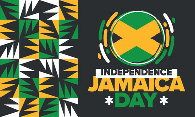 Jamaica Independence Day. Independence of Jamaica. Holiday, celebrated annual in August 6. Jamaica flag. Patriotic element. Poster, greeting card, banner and background. Vector illustration