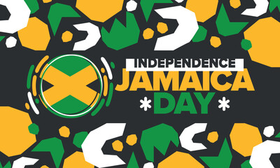 Jamaica Independence Day. Independence of Jamaica. Holiday, celebrated annual in August 6. Jamaica flag. Patriotic element. Poster, greeting card, banner and background. Vector illustration