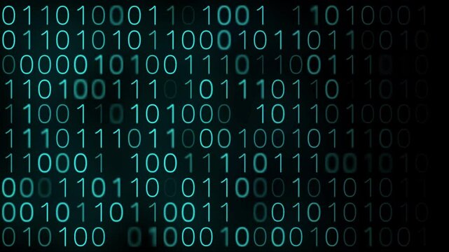Bright glowing blue neon tech background with binary code numbers. Seamless looping futuristic motion design. Video animation Ultra HD 4K 3840x2160