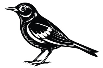 Fototapeta premium Monochrome drawing of a bird perched on a branch, showcasing intricate details of feathers and beak.
