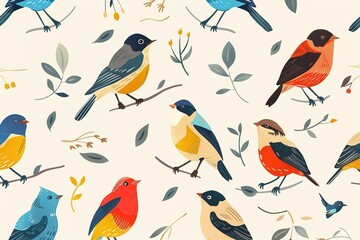 seamless pattern flat illustration style, bird illustration