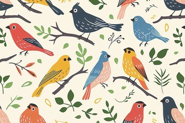 seamless pattern flat illustration style, bird illustration