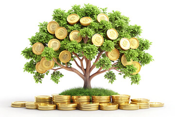 3d money tree plant with coin dollar