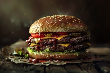 Front Side Burger Realistic Photo Close Up