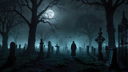 A surreal dream sequence where the protagonist wanders through a misty graveyard at midnight, encountering spectral figures ai_generated