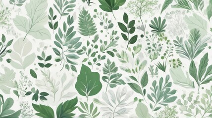 Abstract Light Green Nature Plants and Flower Background. Luxury Nature Background. Floral pattern.