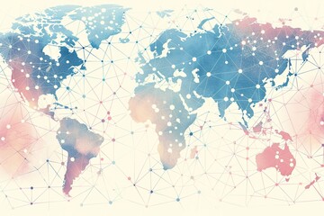 Fototapeta premium seamless pattern flat illustration style, world map Global network connection. Big data analytics and business concept, world map point and line composition concept of global business, digital 