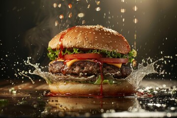Front View Burger Realistic Photo