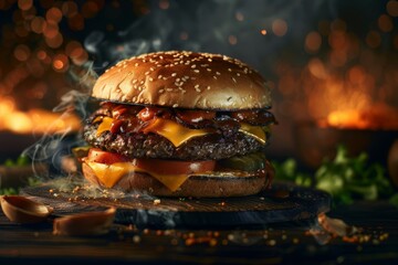 Front View Burger Realistic Photo