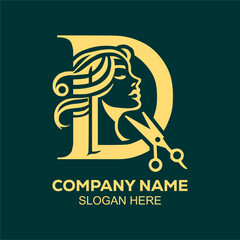 a woman with long hair and a long hair in a gold and green background.