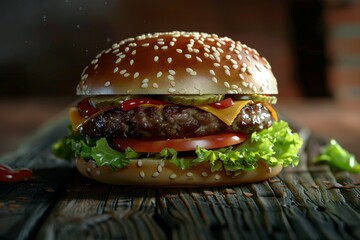 Front View Burger Realistic Photo