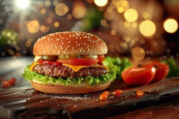 Front View Burger Realistic Photo