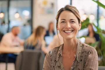 Obraz premium Smiling Woman in a Modern Office