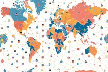 Obraz premium seamless pattern flat illustration style, world map Connecting people. Social network concept. Bright background. Vector illustration world map