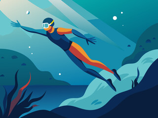 A freediver descending underwater