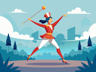 A baton twirler performing in a parade