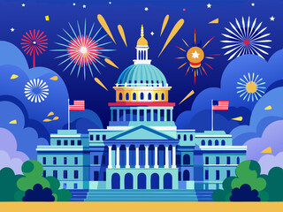 Naklejka premium Fireworks over the Capitol building in Washington, DC